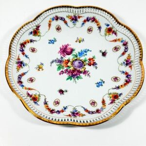 Schumann Bavaria Reticulated Plate Germany Dresden Flowers Pierced Porcelain 10”